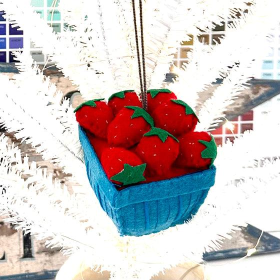 Pint of Strawberries Framed Watercolor, Ornament & Ceramic Basket