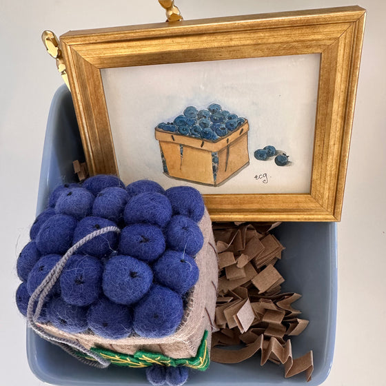 Pint of Blueberry Framed Watercolor, Ornament & Basket
