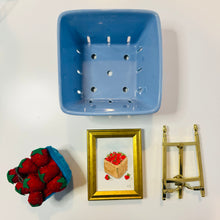  Pint of Strawberries Framed Watercolor, Ornament & Ceramic Basket