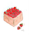 Pint of Strawberries Framed Watercolor, Ornament & Ceramic Basket